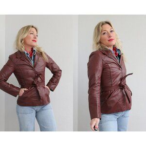 1970's Vintage Miss Simone Burgundy Leather Jacket Women's Extra Small to SM XS